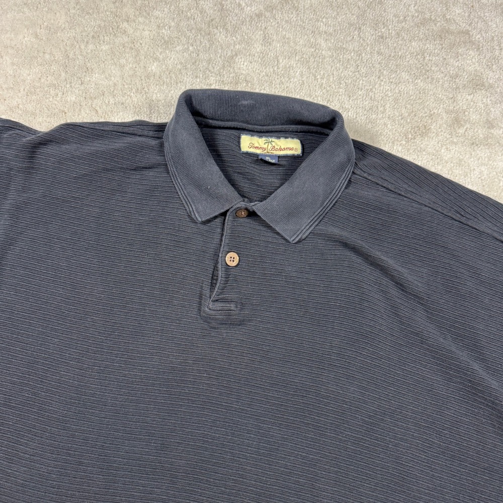Tommy Bahama Polo Shirt Mens XL Gray Silk Cotton Ribbed Short Sleeve Casual